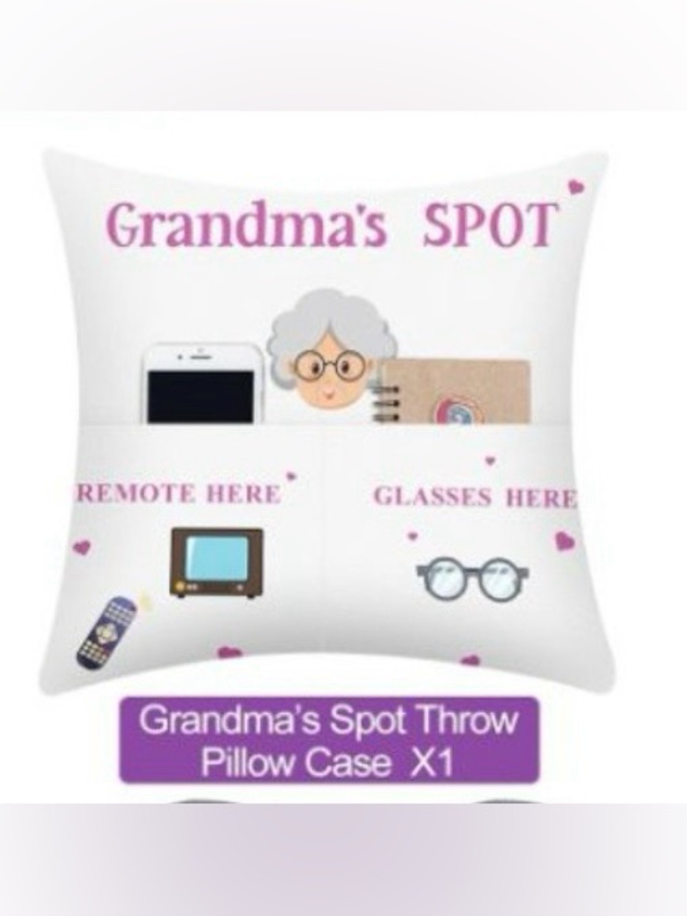 Grandma's Spot ﻿﻿1 Linen Double Sided Pillow Cover Case 18" × 18" Remote Holder